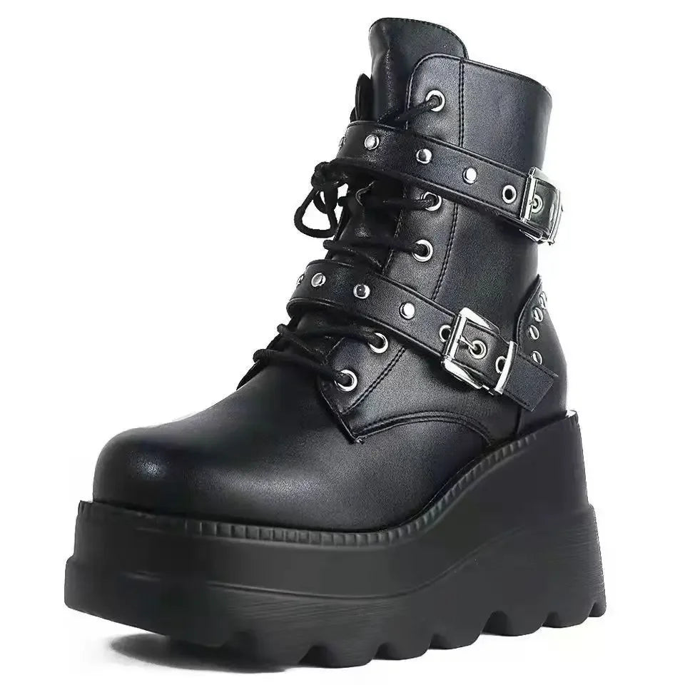 Women's Faux Leather Ankle Boots with Round Toe & Lace-Up Design