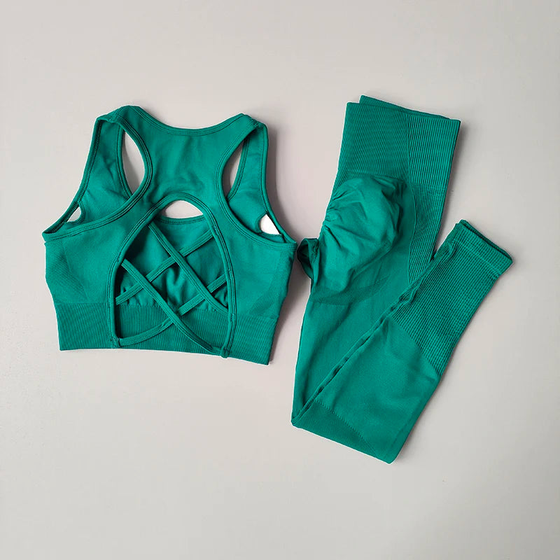 High Waist Seamless Leggings and Bra Set for Women