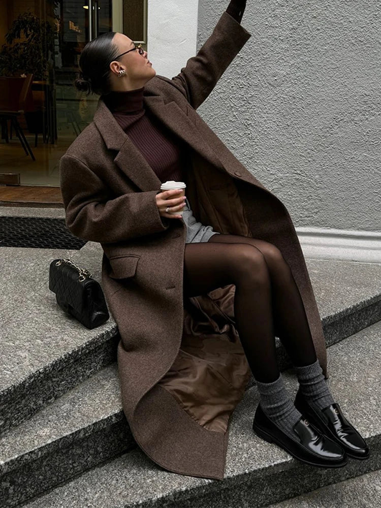 Women's Wool Blend Overcoat with Shoulder Pads