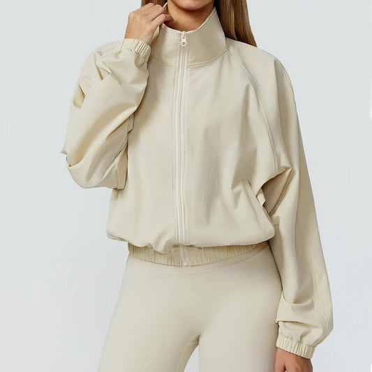 Women’s Long Sleeve Gym Fitness Jacket with Zipper and Pockets