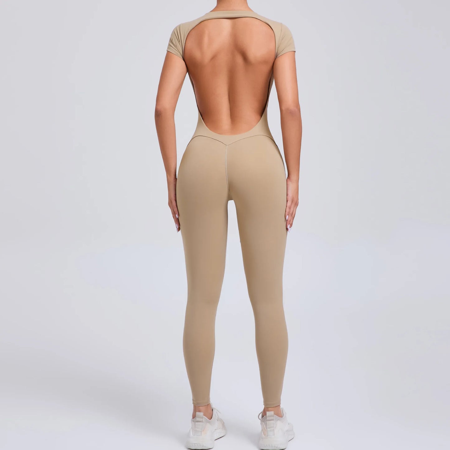 Women's Padded Short Sleeve One-Piece Jumpsuit - Quick-Dry, Backless Sports Suit for Active Fitness