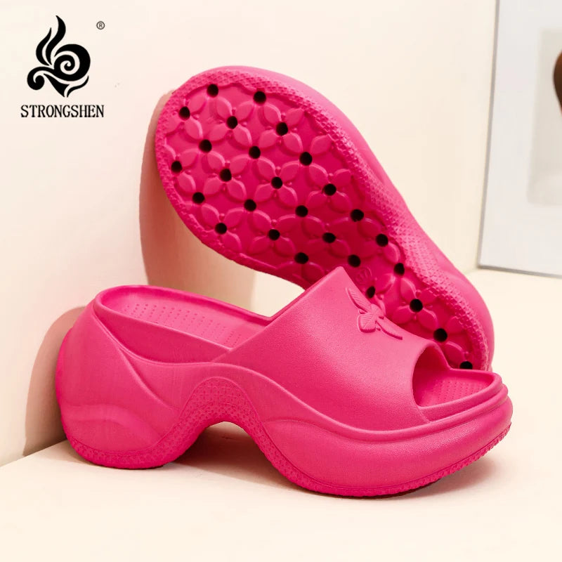 Women’s Thick Sole Wedge Heels – 9cm Chunky Platform Slippers