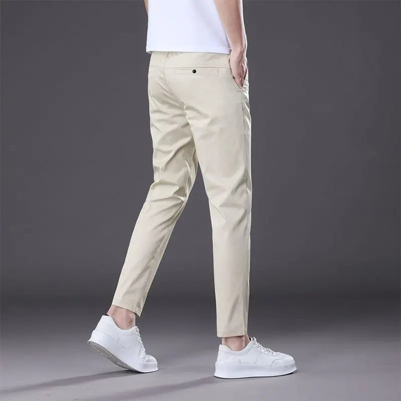 Men's Ankle-Length Straight Fit Pants – Slim Fit Thin Trousers for Men