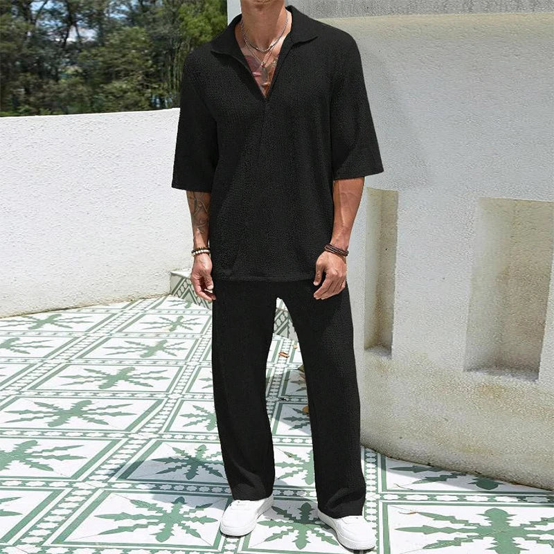 Men's Casual Cotton 2-Piece Set: Stylish Shirts and Pants Combo