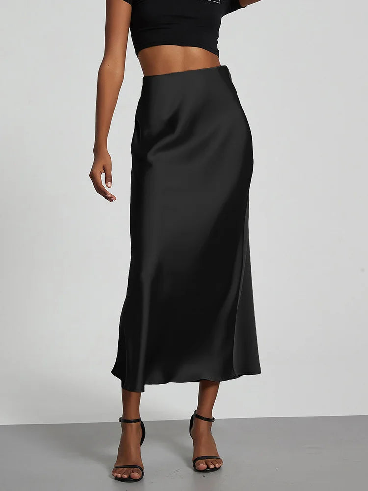 Women's Satin High-Waist Long Skirt - Elegant & Stylish Women's Maxi Skirt