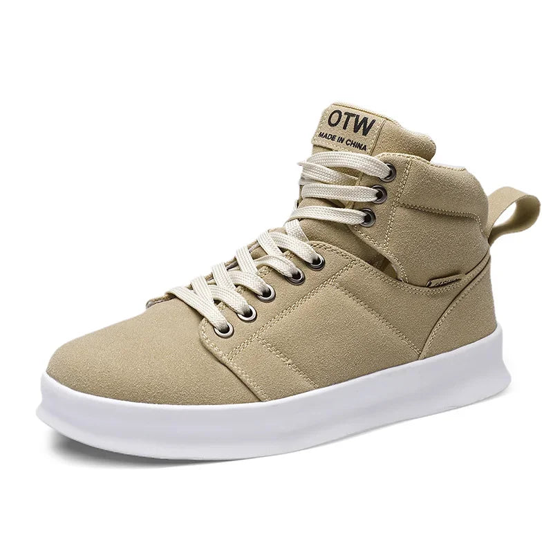Men's High-Top Lace-Up Vulcanized Sneakers - Stylish and Durable Footwear