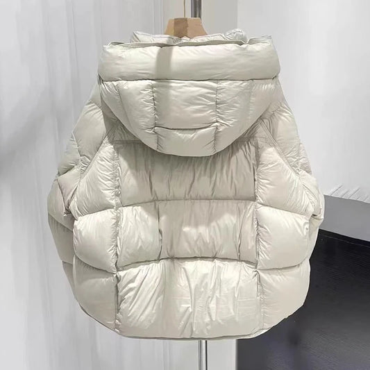 Women's Hooded Puffer Jacket - Lightweight Korean Style Cotton-Padded Coat with Zipper