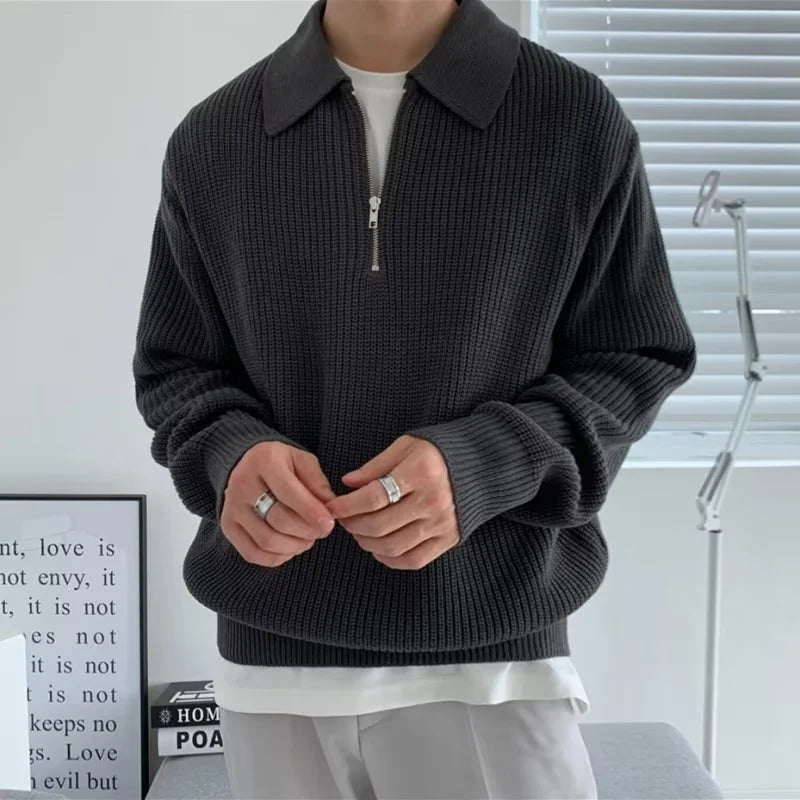 Korean Style Men's Sweater - Fashionable Knitwear with Turn-Down Collar S