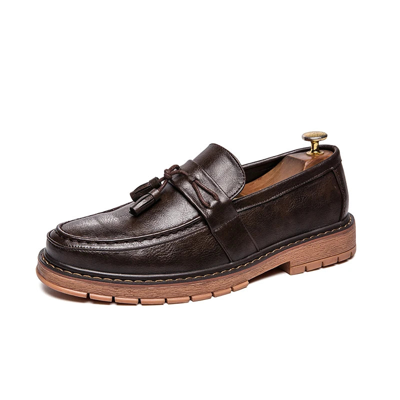 Men's Thick-Sole Leather Slip-On Loafers – Stylish & Comfortable Dress Shoes for Men