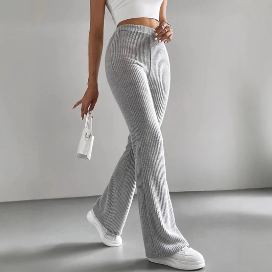 Women's Casual Ribbed Knit Slim Flared Pants