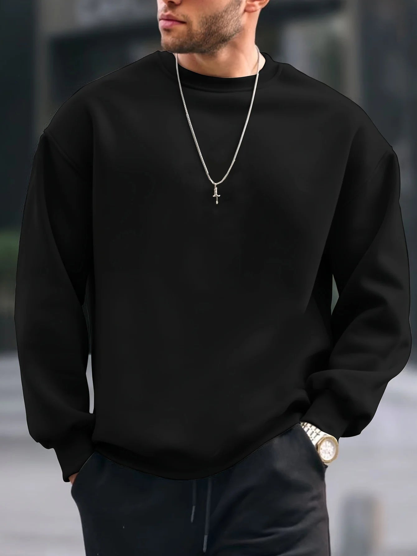 Men's Casual Loose Fit Anchor Pattern Print Sweater