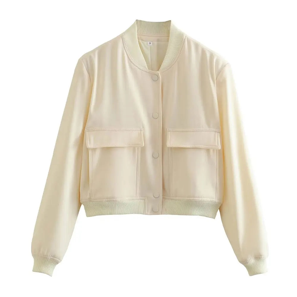 TRAF Long Sleeve Women's Front Button Jacket with Vintage Style and Pockets
