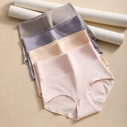 4-Pack Plus Size High Waist Cotton Panties for Women - Soft, Breathable, Slimming Briefs