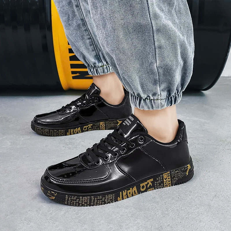 Premium Glossy Lace-Up Sneakers for Men