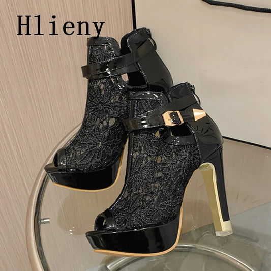 Hlieny Mesh Fabric Platform High Heels Boots