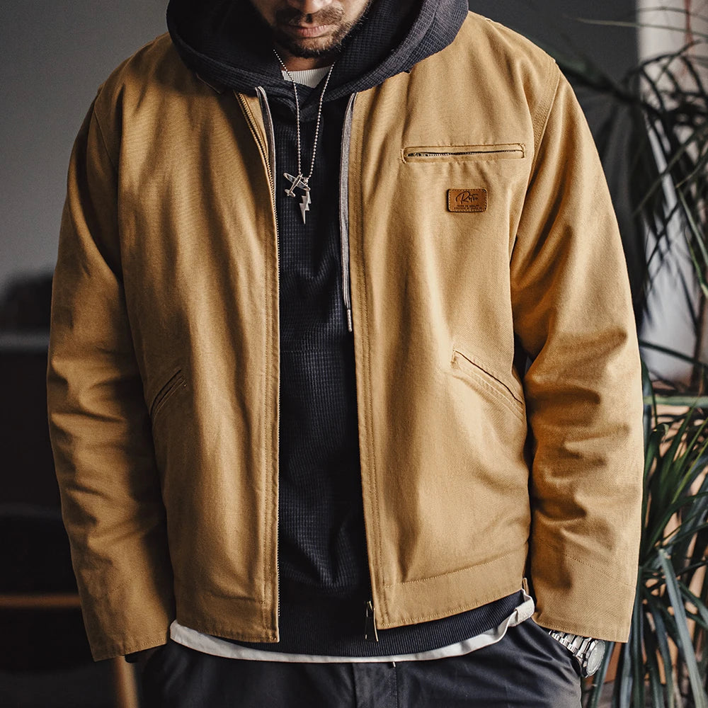 Men's Retro Canvas Jacket with Lapel Collar and Zipper