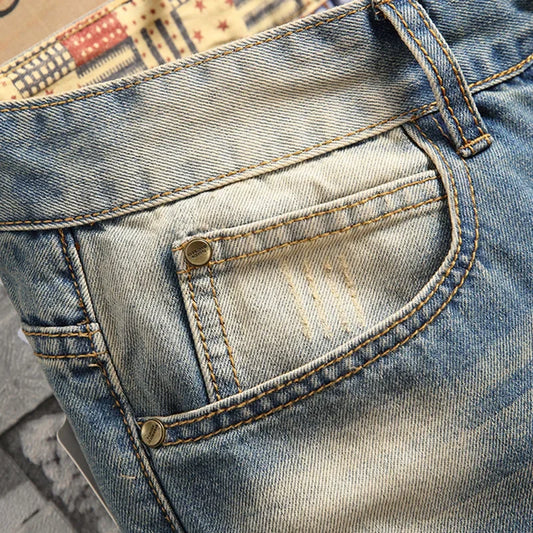 Men's Distressed Ripped Slim Fit Stretch Straight Denim Jeans