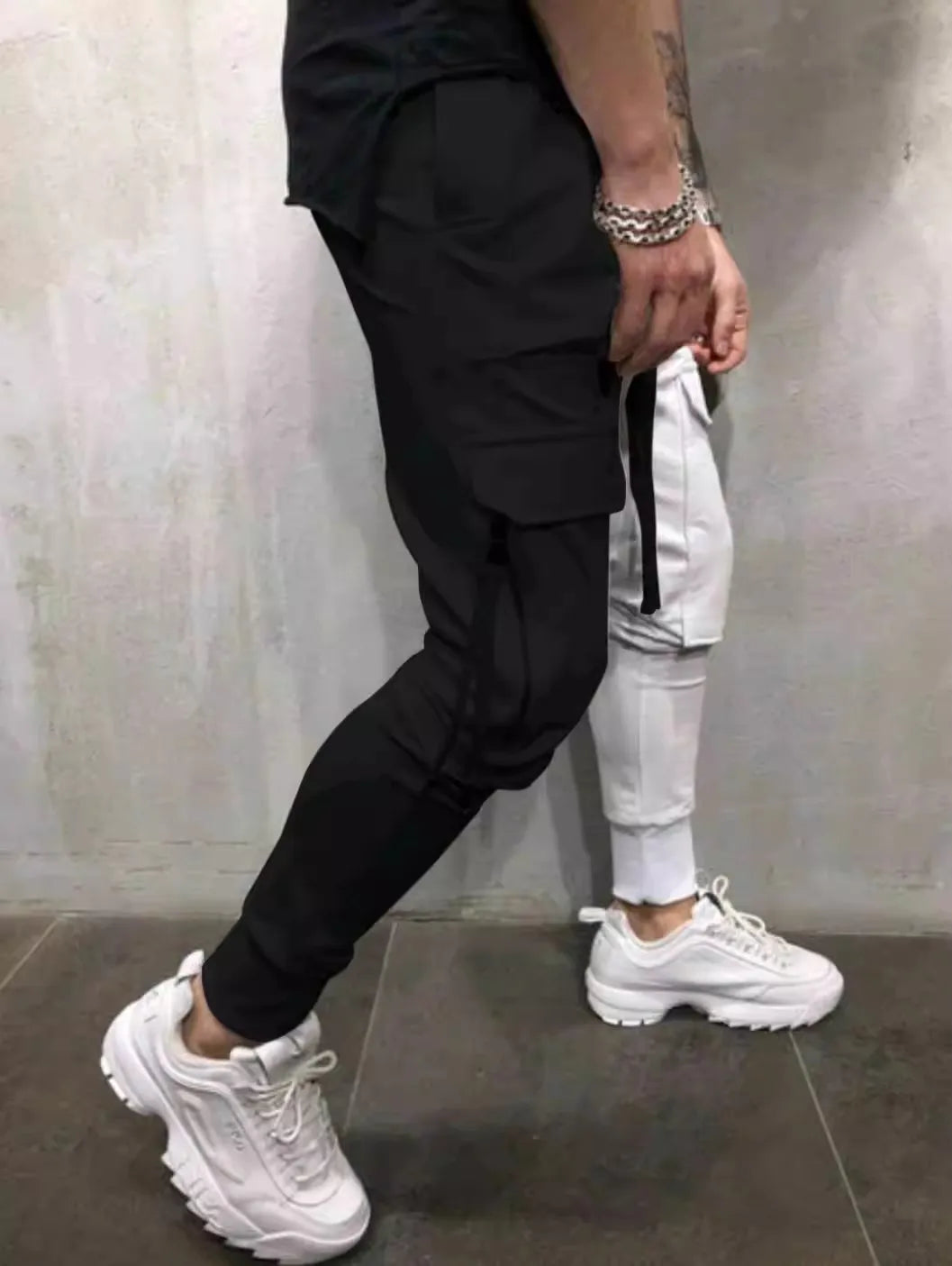 Men's Dual Color Cargo Sweatpants - Comfortable Joggers with Multiple Pockets & Stylish Design