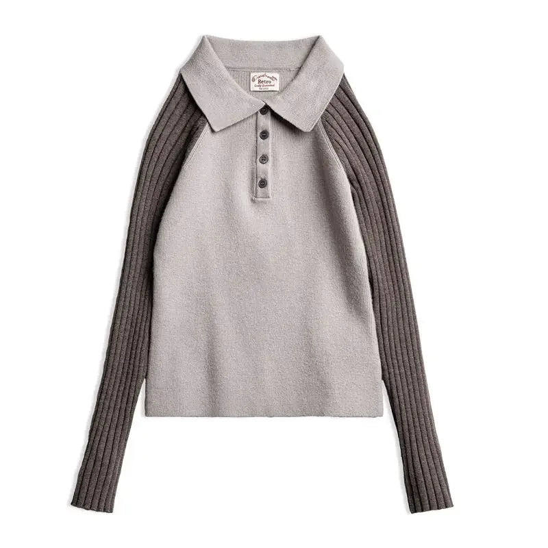 Women' Slim Fit Cropped Knitted Sweater with Spliced Casual Design & Button Detail
