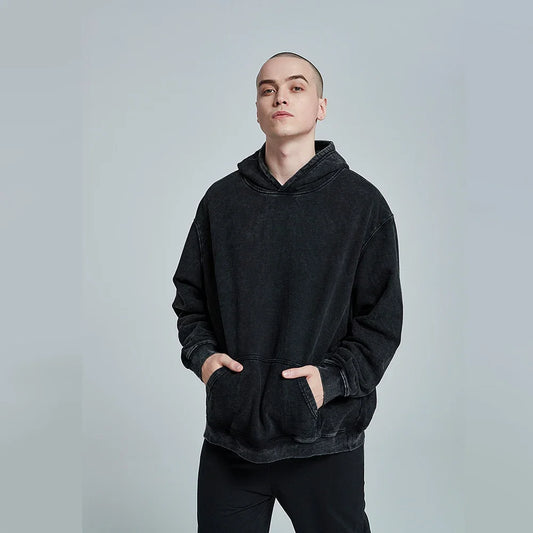 Unisex Vintage Wash Cotton Hoodies - Retro Long Sleeve, Loose Fit