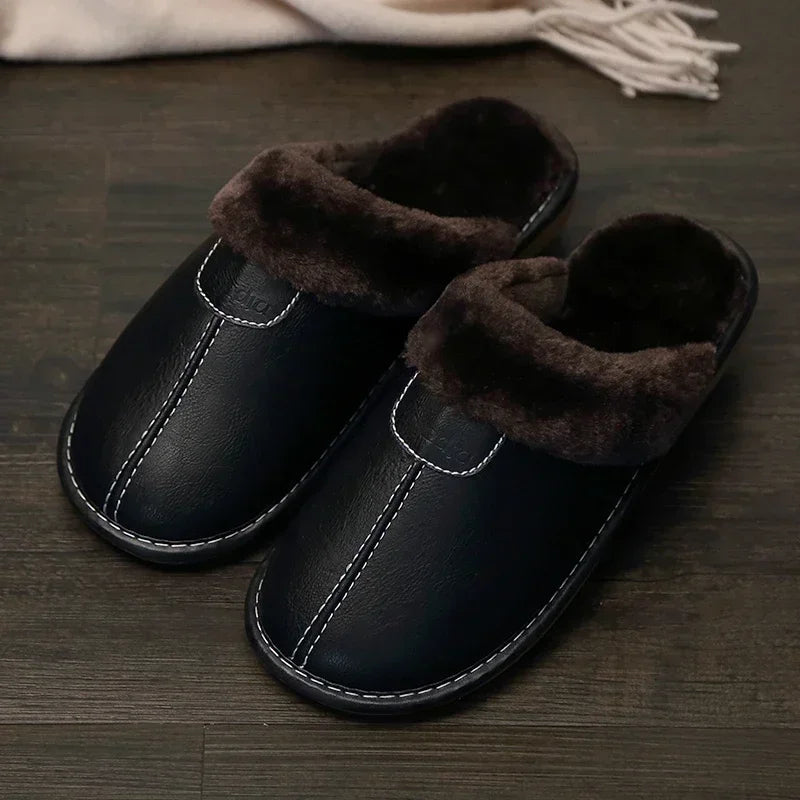 Unisex Waterproof Faux Leather Fluffy Casual Slippers - Various Colors