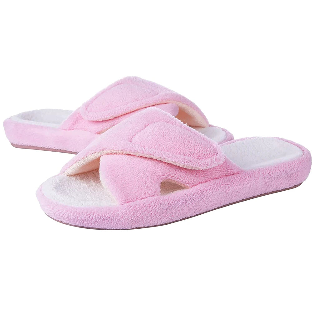 Women's Adjustable Open Toe Slippers with Corduroy Material