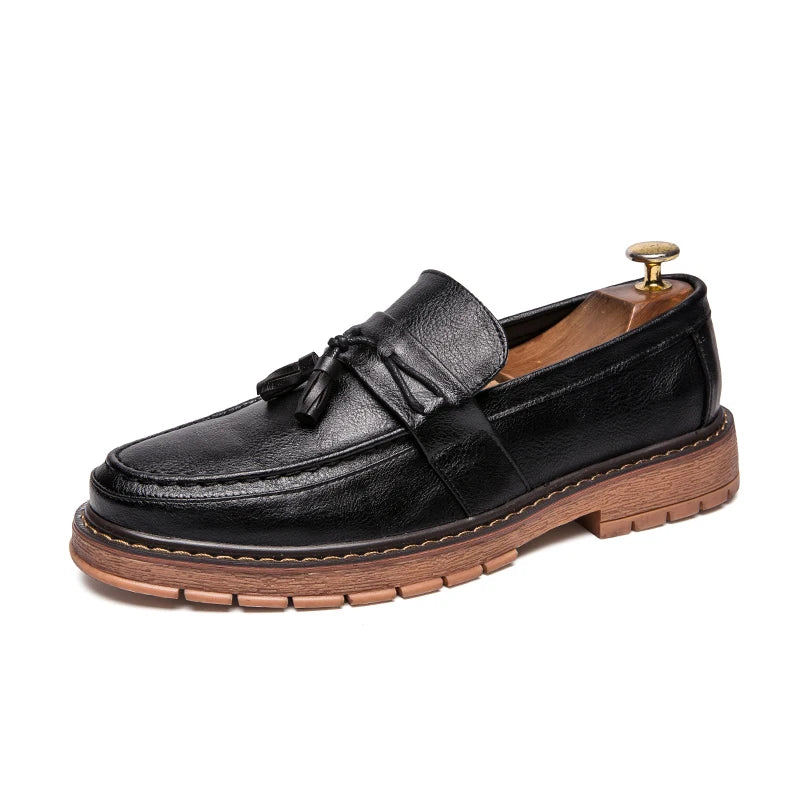 Men's Thick-Sole Leather Slip-On Loafers – Stylish & Comfortable Dress Shoes for Men