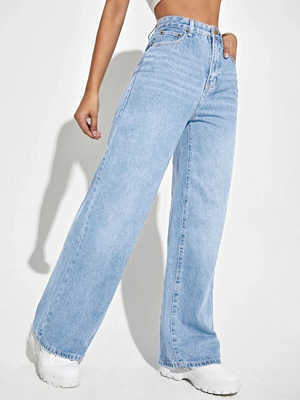 Women's High-Waist Loose Fit Denim Wide Leg Pants