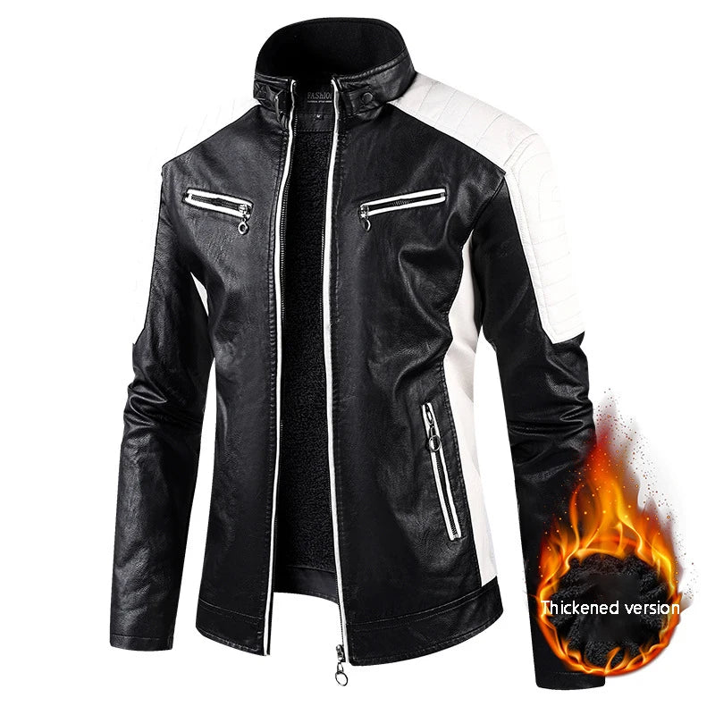Men's Slim Fit PU Leather Motorcycle Jacket with Stand-Up Collar - Lightweight Casual Outerwear