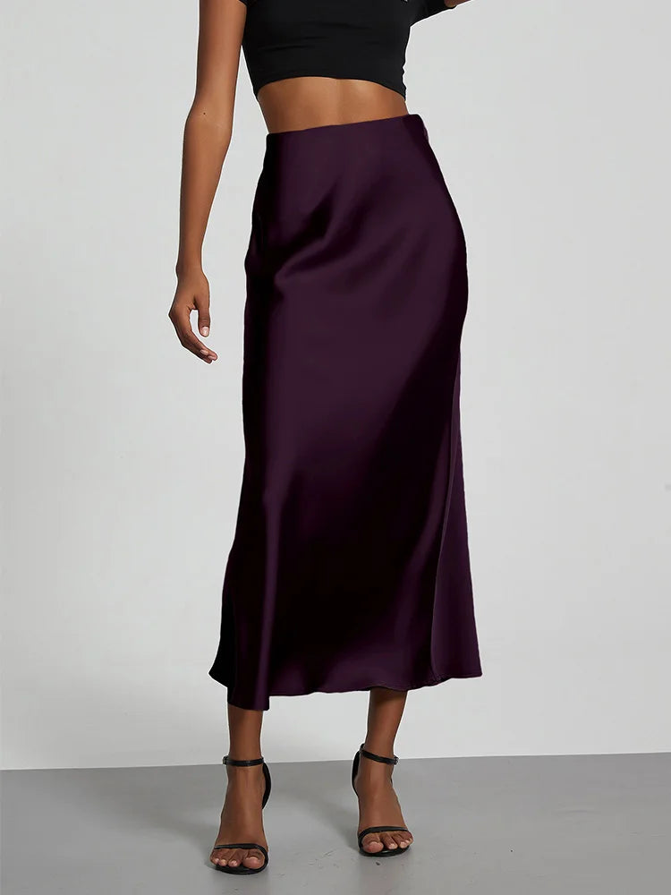Women's Satin High-Waist Long Skirt - Elegant & Stylish Women's Maxi Skirt