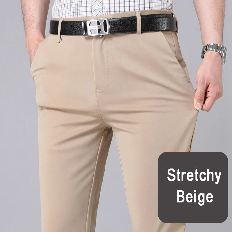 Men's Stretchy Straight Leg Trousers - Various Colors