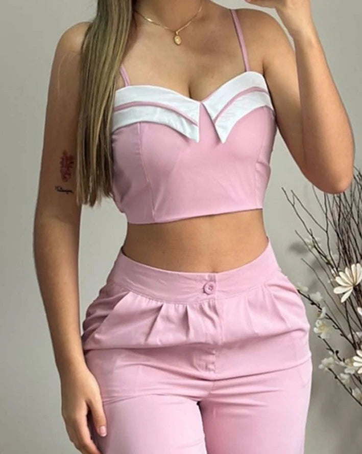 Women's Two-Piece Crop Cami Top and Ruched Pocket Pants Set