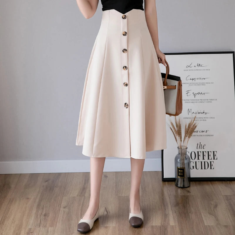 Women's High Waist Vintage Maxi Skirt – Button-Up & Loose Fit