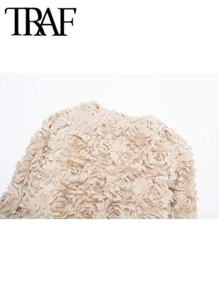 TRAF Women's Short Casual Textured Floral Jacket