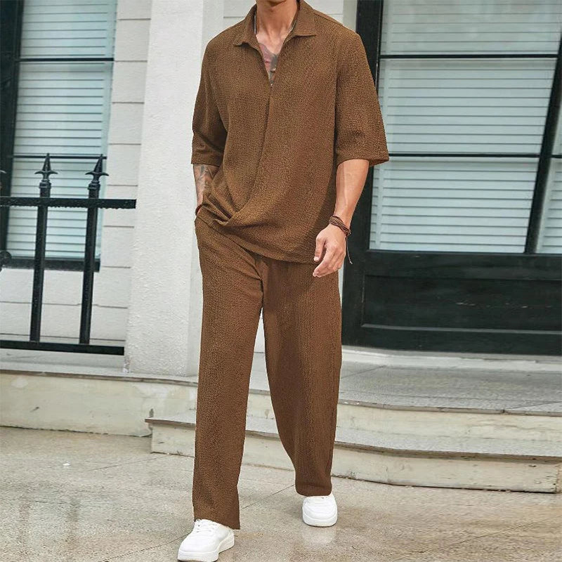 Men's Casual Cotton 2-Piece Set: Stylish Shirts and Pants Combo