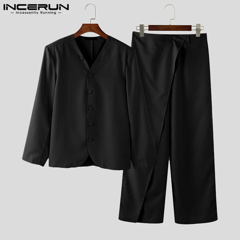 Inceurn Men’s Two-Piece Long Sleeve Blazer and Wide Leg Pants Set