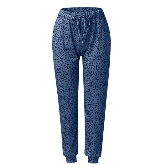 Women's Casual Lace-Up Pants in Loose Fit with Leopard Print - Various Colors