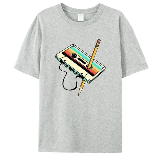 Unisex Retro Cassette Tape Pencil T-Shirt - Various Colors