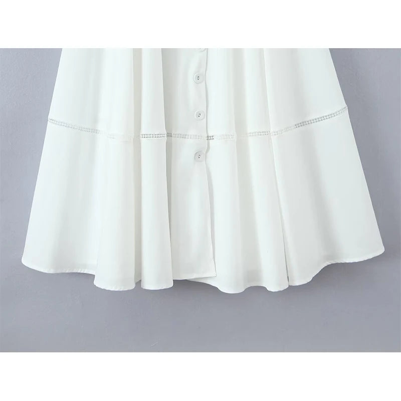 Elegant White Cotton Sling Dress for Women with Lace-Up Bandage Back