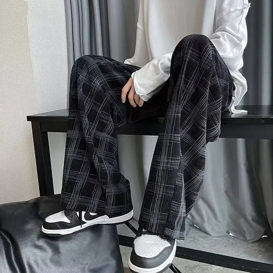 Men's Checkered Loose Fit Wide Leg Casual Pants
