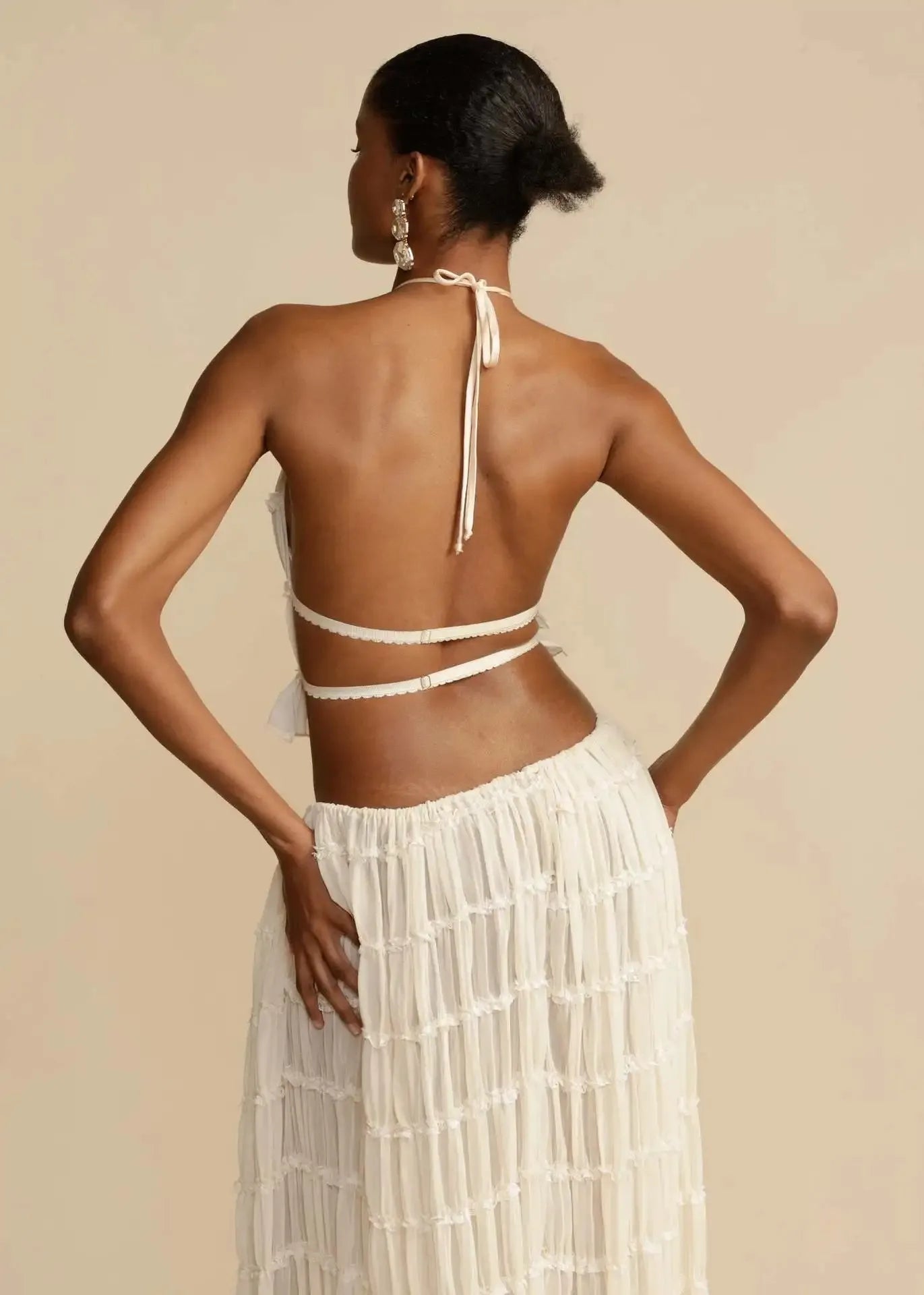 womens Halter Neck Long Backless Sling Top Lace Up Fold Maxi dress
