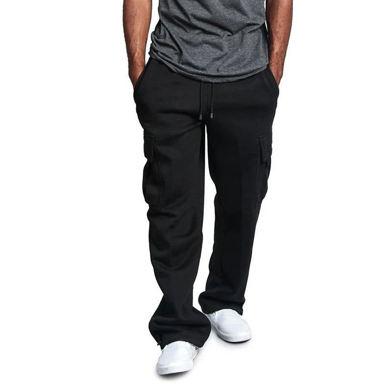 Men's Oversized Straight Fit Sweatpants with Drawstring & Multiple Pockets