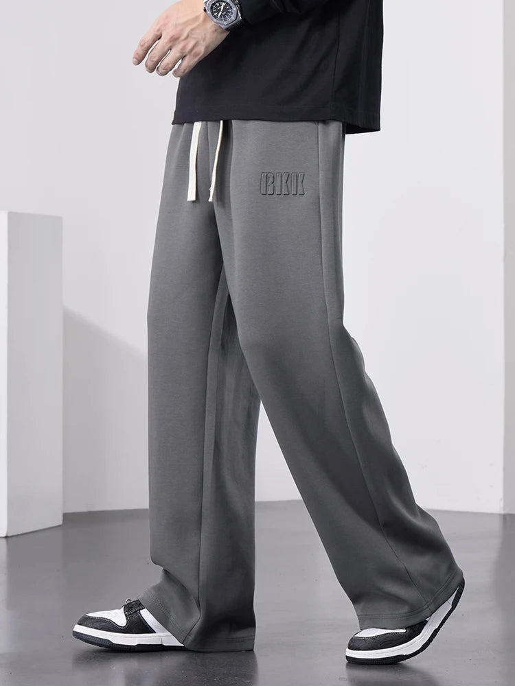 Men's Cotton Wide Leg Sweatpants with Drawstring & Letter Print – Comfortable Straight Fit Joggers
