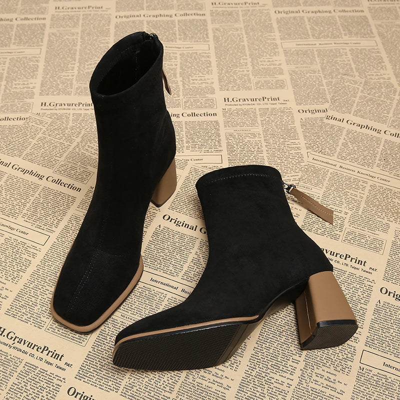 Women’s Ankle Boots with Zippers & Thick Heels