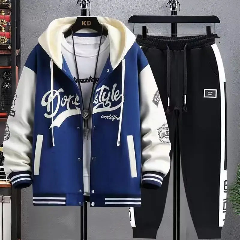Men's Graphic Hooded Jacket and Sweatpants Two-Piece Set