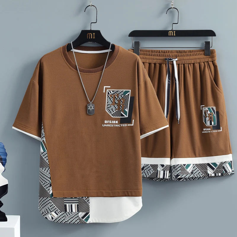 Men's Two-Piece T-Shirt and Shorts Set - Various Colors