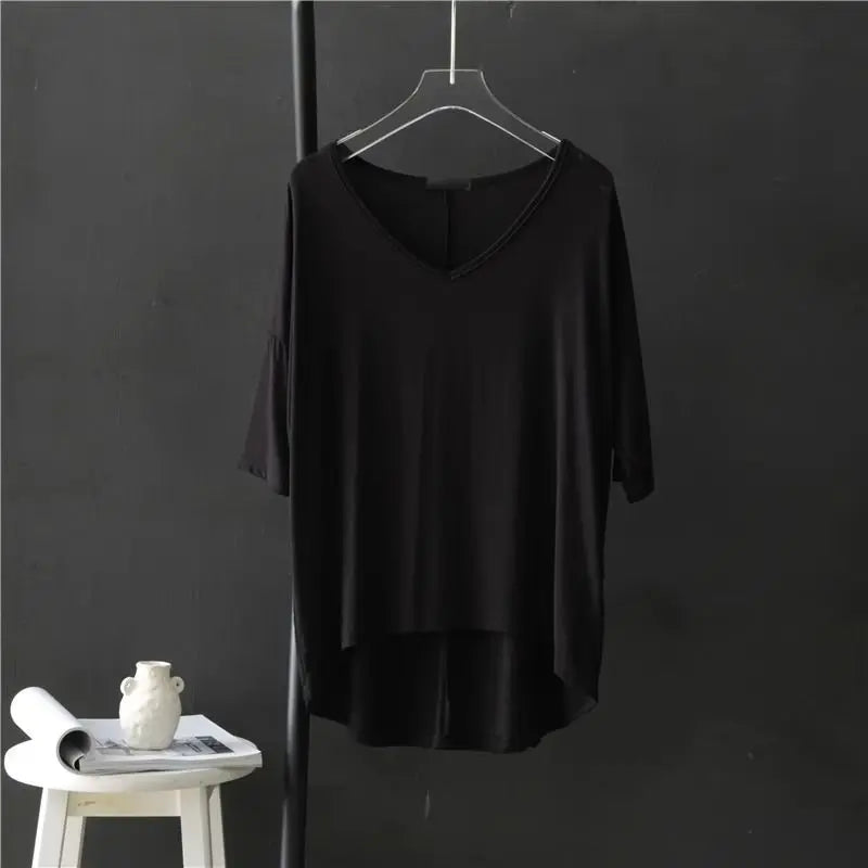 Women's V-Neck Asymmetrical Loose-Fit Casual Blouse