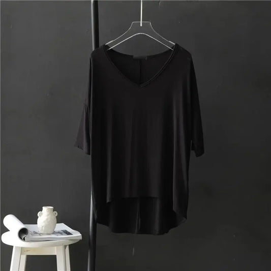 Women's V-Neck Asymmetrical Loose-Fit Casual Blouse