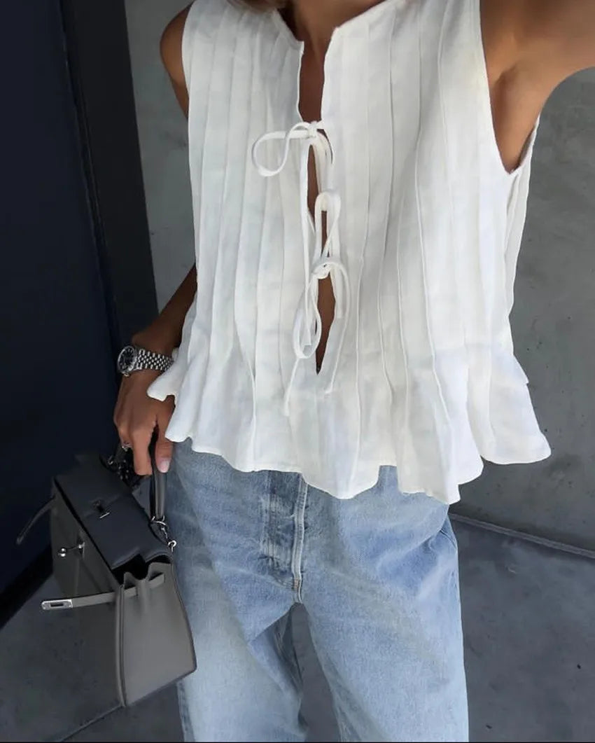 Ribbed Bandage Tank Top for Women with Hollow Cut-Out Sleeveless Design