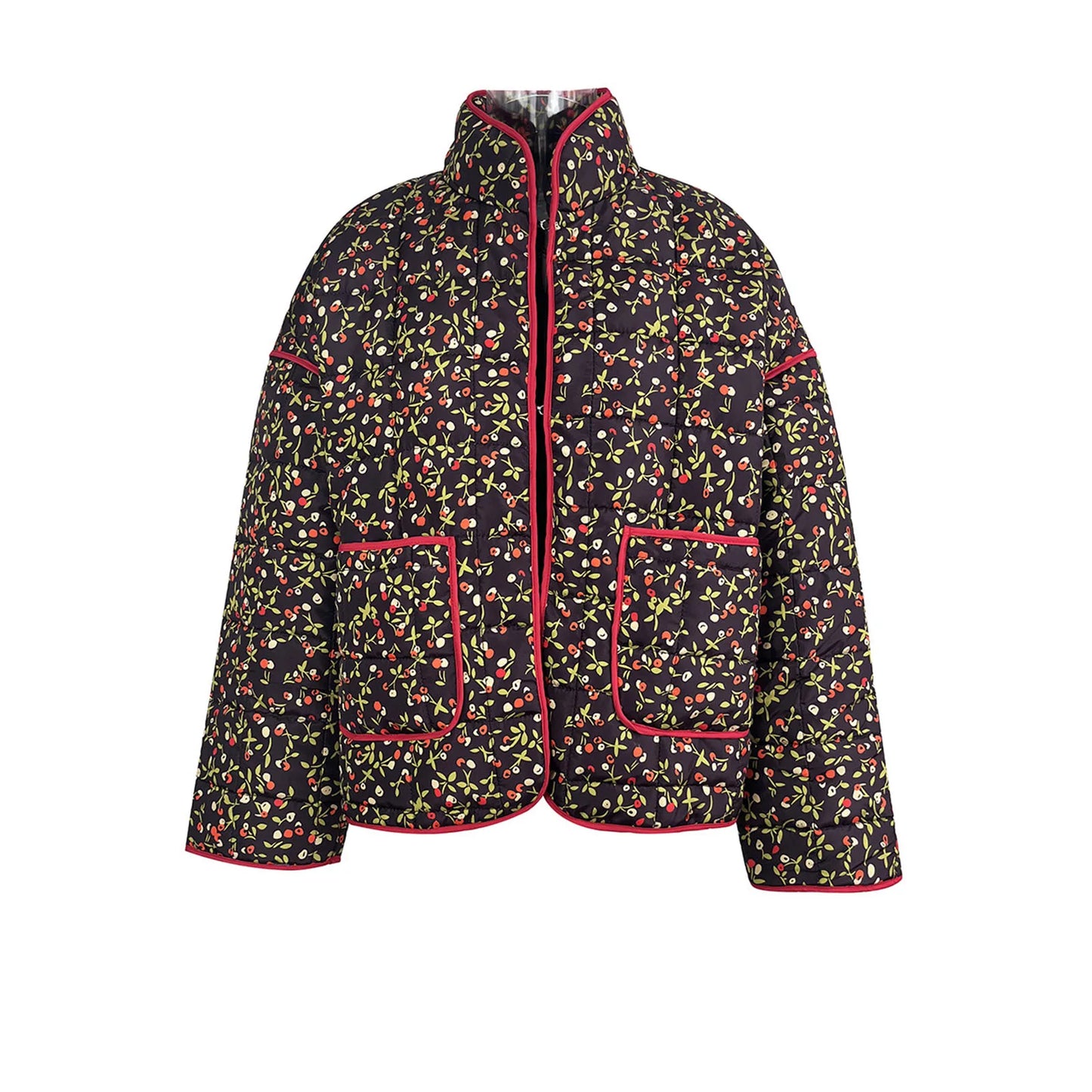 Women's Floral Print Lightweight Padded Quilted Cardigan Jacket